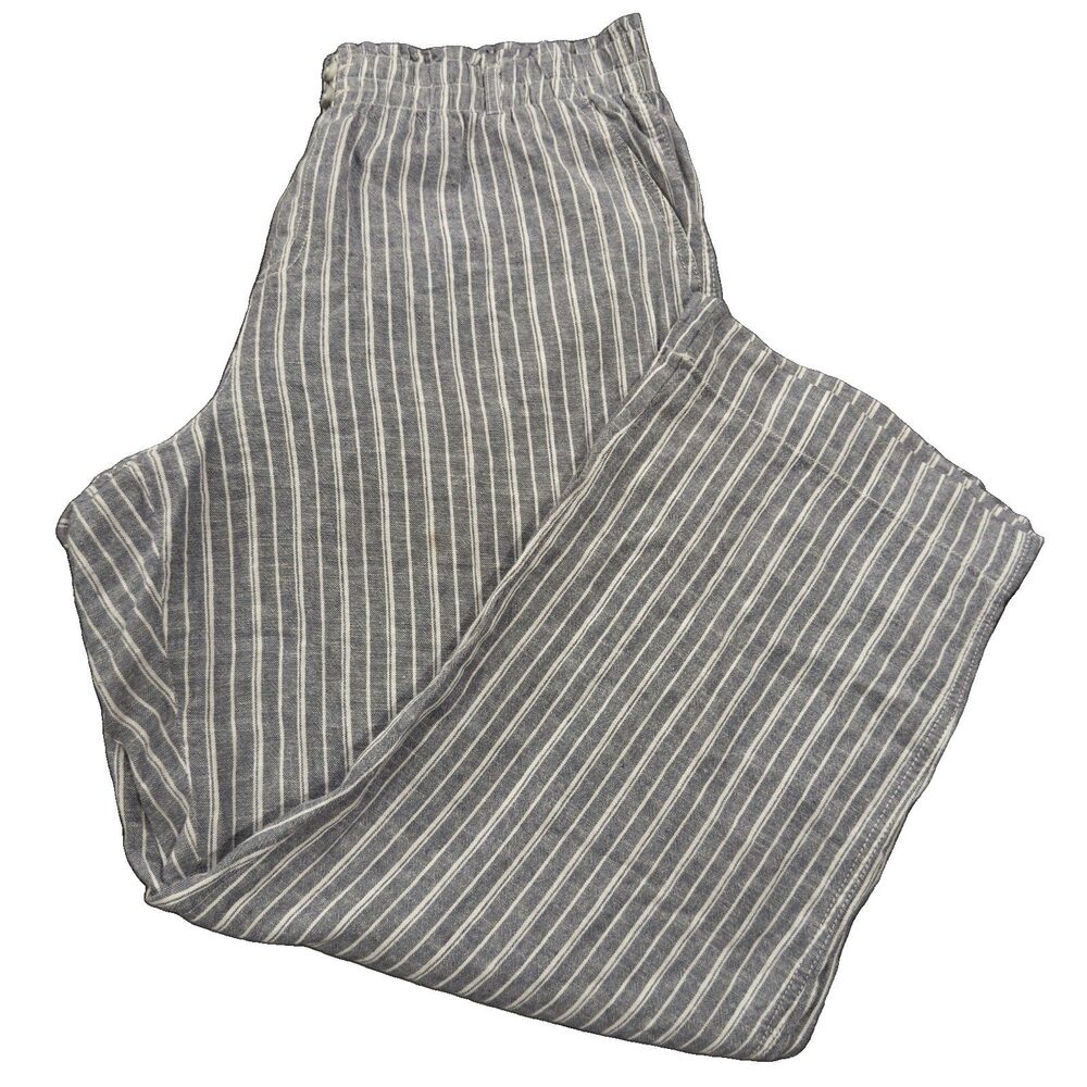 Briggs Womens XL Linen Blend Striped Wide Leg Pants Blue White Striped Comfort